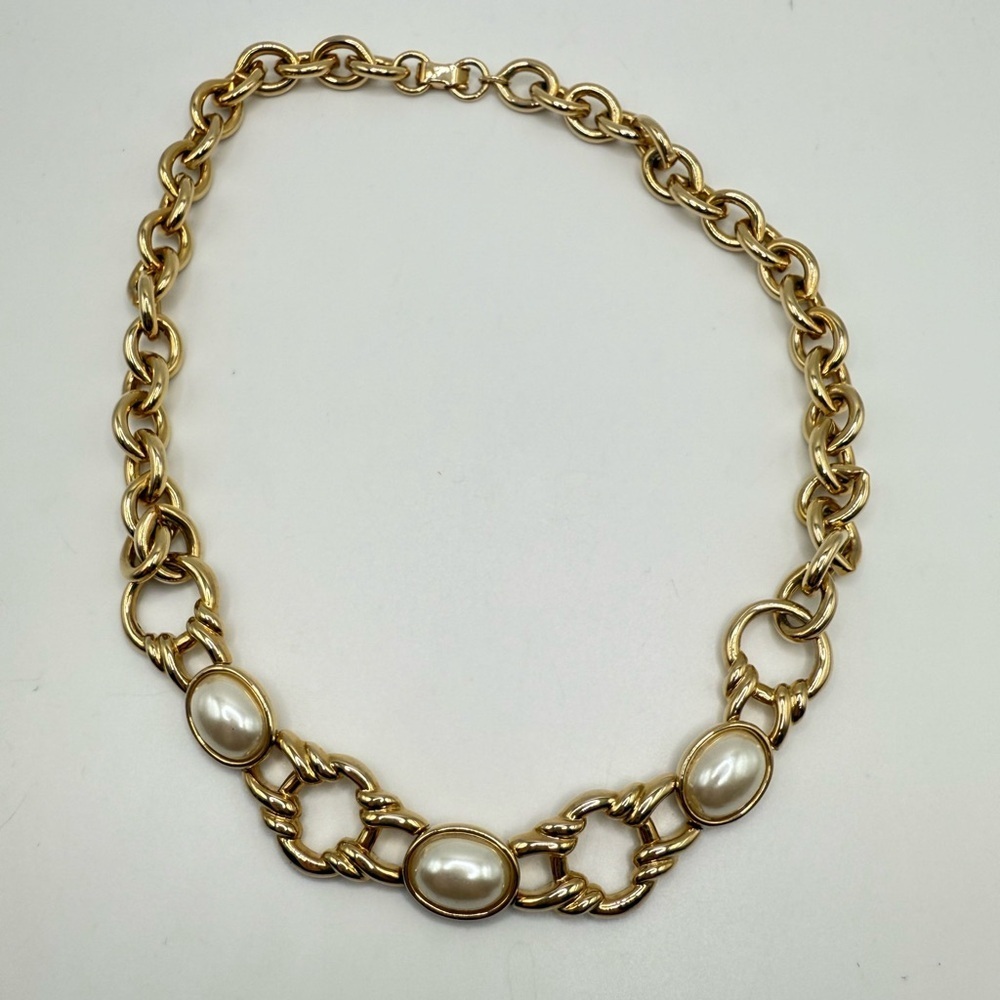 Vintage Marvella Gold Tone Faux Pearl Choker Necklace Signed